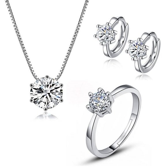 Jewelry - [Set of 3]925 Sterling Silver Solitaire Diamond A